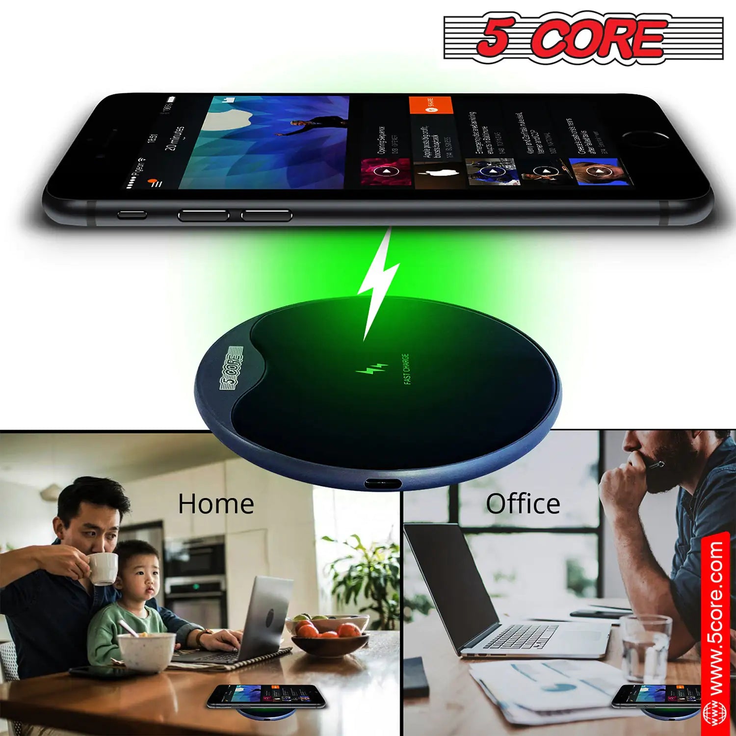 5 Core Wireless Charging Pad 15W Qi-Certified Fast Phone Charging Mat Cargador Inalámbrico