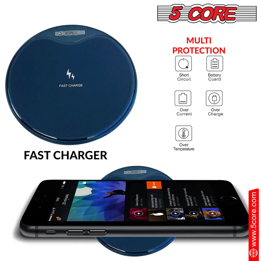 5 Core Wireless Charging Pad 15W Qi-Certified Fast Phone Charging Mat Cargador Inalámbrico